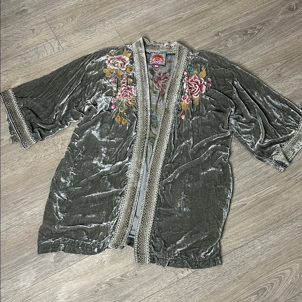 Johnny Was Velvet Sage Floral Cardigan